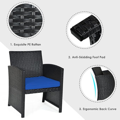 Tangkula 4 Pieces Patio Wicker Conversation Furniture Set, Patiojoy Sofa & Table Set w/4 Seats, Outdoor Rattan Sofa Set for Balcony Backyard, Wicker Chair Set with Tempered Glass Coffee Table