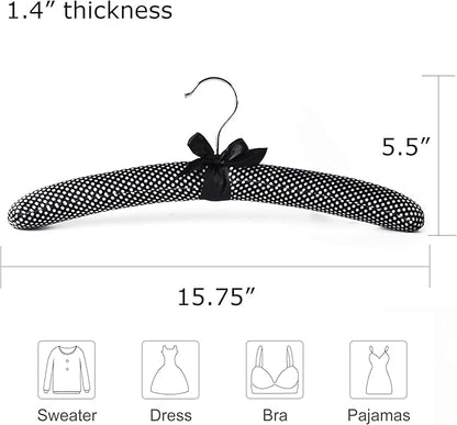 Satin Padded Hangers Polka, Blouse Sweater Hanger with Thick & Soft Foam for Bridal Wedding Dress Lingerie, Smooth Silk Covered Shirt Hanger Without Shoulder Bump (10)