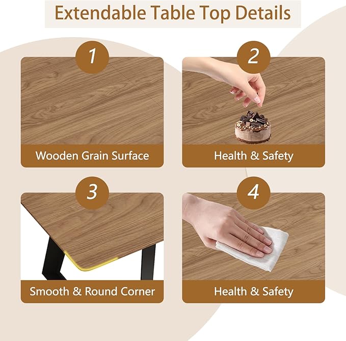 ZckyCine 51"-67" Expandable Mid-Century Modern Dining Table Wood Extendable Table for 4-6 People Space Saving Kitchen & Small Apartment Furniture Only Table (Walnut)