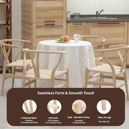 Tomile Wishbone Chair Y Chair, Wooden Dining Chairs Set of 2, Mid Century Modern Chairs with Arms, Solid Wood Weave Seat Kitchen & Dining Room Chairs (Ash Wood - Natural Wood Color)