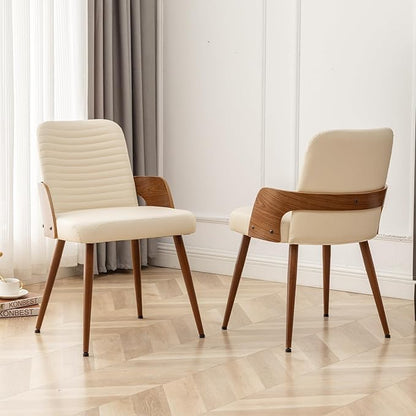 Dining Room Chairs,Mid Century Modern Kitchen Chair,Upholstered Faux Leather Accent Chairs,Metal Legs Wooden Desk Chair,Armless and No Wheels for Kitchen Dining,Beige PU,1PCS