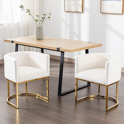 Velvet Dining Chairs Set of 8 Modern Barrel Arm Chairs with Golden Frame, Upholstered Kitchen Chairs 18.5" Wide Accent Chairs for Living Room Dining Room Restaurant, Beige