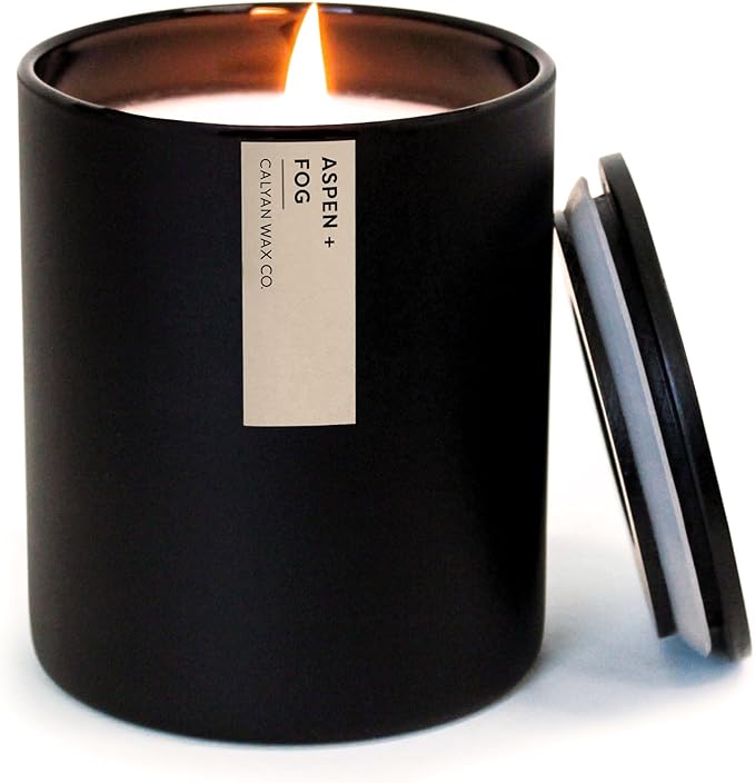 Calyan Wax Co. Aspen & Fog Scented Candle - 75 Hour Burn - Luxury Non Toxic Soy Wax Candles - Long Lasting Black Tumbler Jar Candle for Home - 10.2oz
