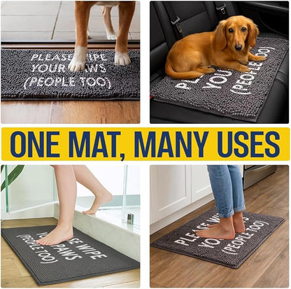 Muddy Mat® Absorbent Microfiber Door Mat and Pet Rug, Non Slip Washable Chenille Indoor Outdoor Rug - Please Wipe Your Paws People Too Funny Dog Welcome Mat 19"x30"