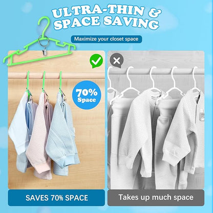 Baby Hangers with Metal Ring Clips, Children Plastic Hanger for Kids Pants Clothes Closet, 20 Pack, Green