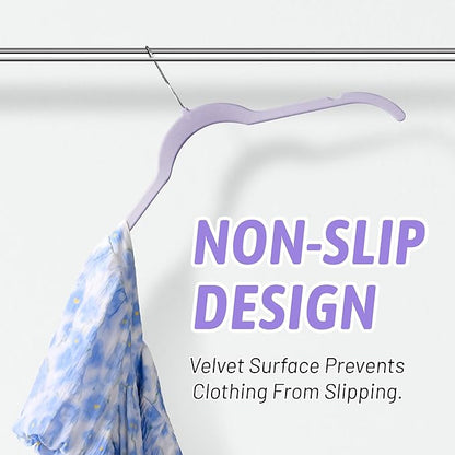 30 Pack Velvet Hangers - Non Slip Slim Hangers for Closet Organization, Space Saving Clothes Hangers with Notches for Dresses, Shirts(Purple)