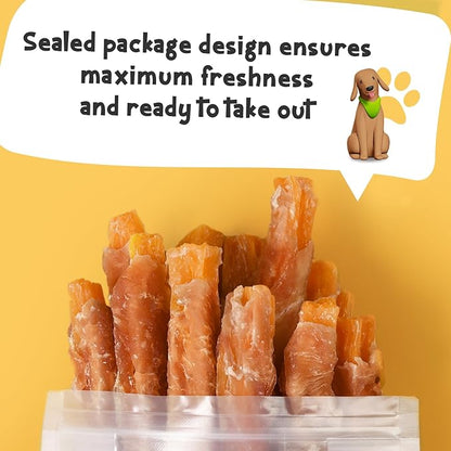 ASMPET Dog Treats Chews, Chicken Wrapped Sweet Potato Strips, Gluten & Grain Free Dog Snacks for Training Rewards 10.6 oz