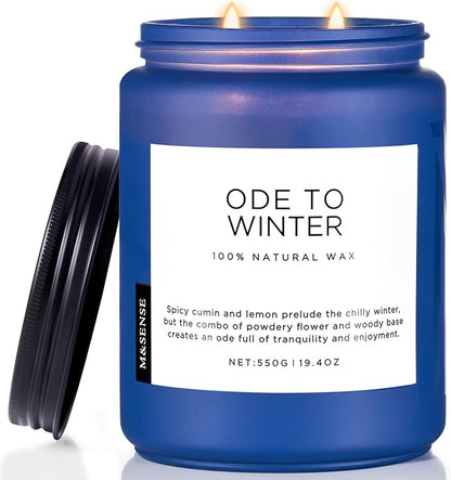 M&SENSE Ode to Winter Soy Candles Strong Scented, 2 Wick Jar Candle 19.4oz 110 Hour Long Lasting, Lavender Sandalwood Organic Natural Aromatherapy Candle Gifts Bedroom Bathroom Home Decor