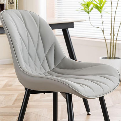 Rowill Dining Chairs Set of 2 - Modern Kitchen Chairs with Soft Backrest, Sturdy Metal Legs & Non-Slip Pads, Suitable for Home Kitchen, Faux Leather Upholstered Seats for Dining Room, Grey