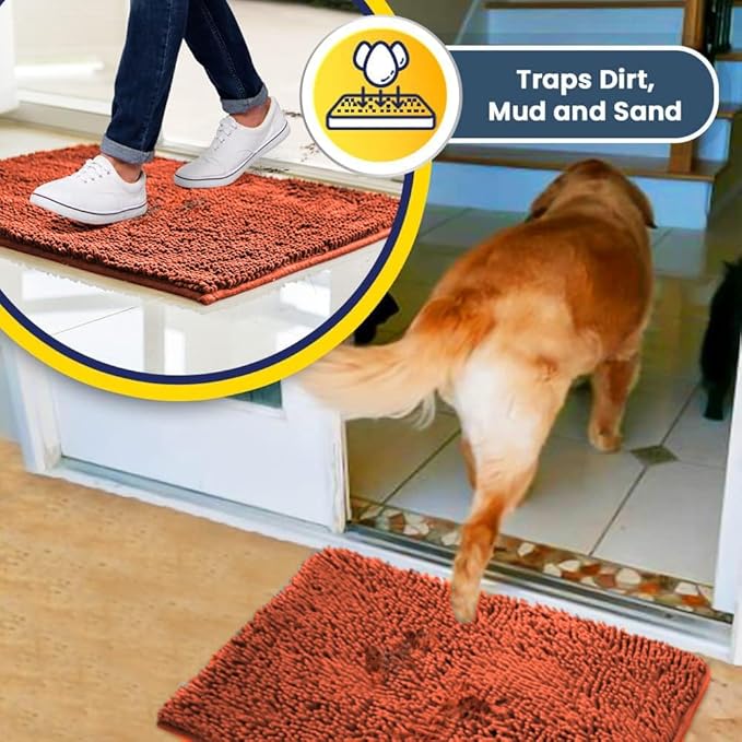 Muddy Mat® | Super Absorbent Door Mat Indoor, Microfiber Quick Dry Chenille Entryway Rug, Non-Slip Front Door Mat, Indoor Mats for Entryway, Machine Washable Pet Rug, Orange Runner 24"X60"
