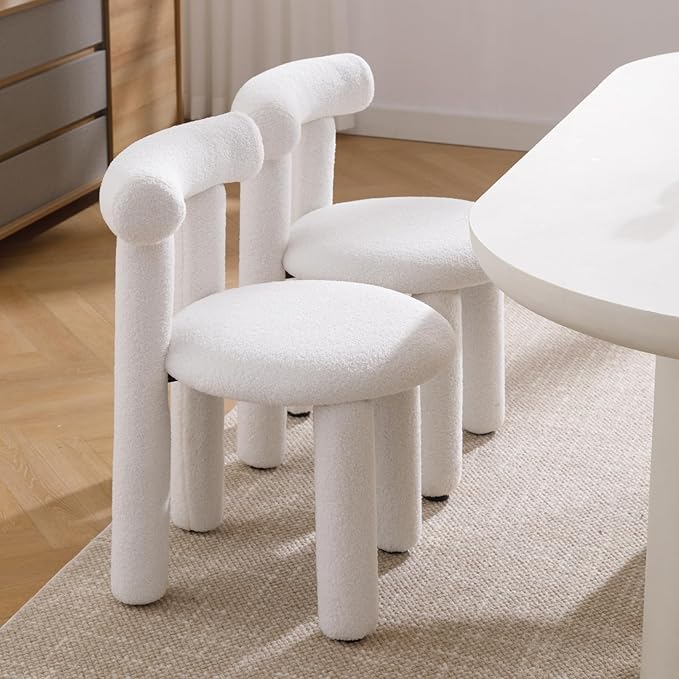 DUOMAY Modern White Boucle Dining Chairs Set of 8, Sherpa Upholstered Kitchen Chairs Armless Barrel Back Dining Chair, Living Dining Room Chairs, Reception, White