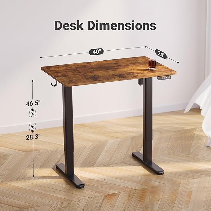 Claiks Electric Standing Desk, Adjustable Height Stand up Desk, 40x24 Inches Sit Stand Home Office Desk with Splice Board, Black Frame/Rustic Brown Top