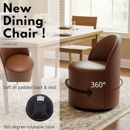Modern Barrel Dining Chairs Set of 6, Swivel Base Cognac PU Leather Accent Chair 360°Rotating Mid-Century Dining Side Chair Kitchen Chair for Living Room, Bedroom, Home, Office, Kitchen(Brown)