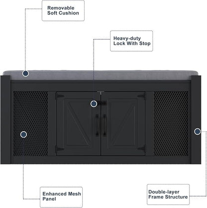 Faceket Dog Crate Furniture with Padded Seat, Luxury Wooden Dog Kennel, End of Bed Bench Ottoman with Removable Cushion for Bedroom, Entryway, Black