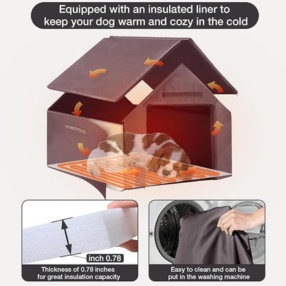 Dog House Outdoor, Chew-Proof Metal Frame Dog Kennel Shelter for Large Breeds,Weatherproof (Grey-H, Large)