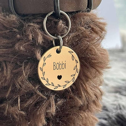 Cat Dog ID Tags Personalized 9 Corolla Styles Flower Wreath to Choose for Small Pets Collar Accessories Shiny Brass Copper Engraved Custom on Both Side