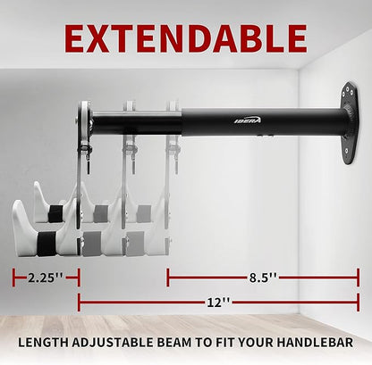 Ibera Bike Wall Mount - Secure Bike Storage up to 18kg with Adjustable Frame Holder & Soft Rubber Cradles - Garage Bike Rack for Road, MTB, Kids, Hybrid Bikes - Easy Installation & Space-Saving Design