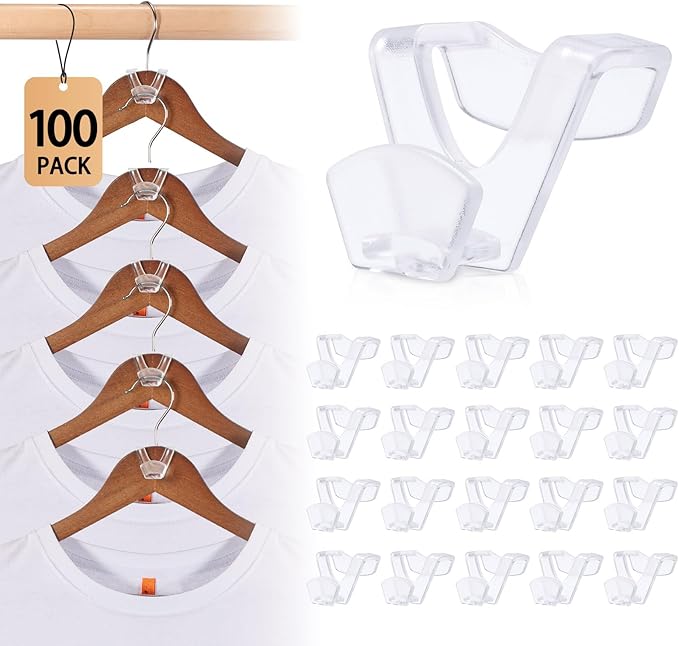 HOUSE DAY Space Saving Hangers 100 Pack, Clear Clothes Hanger Connector Hooks, Heavy Duty Hangers Space Saver, Premium College Dorm Room Essentials, Closet Organizers and Storage