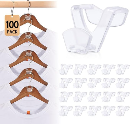 HOUSE DAY Space Saving Hangers 100 Pack, Clear Clothes Hanger Connector Hooks, Heavy Duty Hangers Space Saver, Premium College Dorm Room Essentials, Closet Organizers and Storage