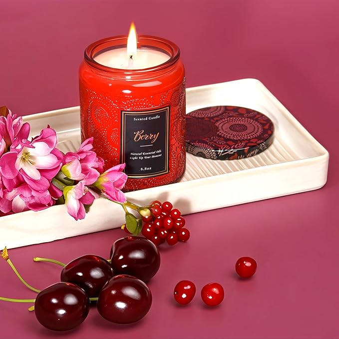Scented Candle 6.8 oz Berry – Long-Lasting and Clean Burn with Natural Soy Wax – Gift for Women and Men – Ideal for Relaxation, Stress Relief and Home Décor