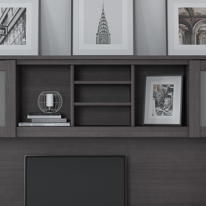 Bush Furniture Somerset 72W 3 Position Sit to Stand L Shaped Desk with Hutch in Storm Gray | Adjustable Height Table for Home Office