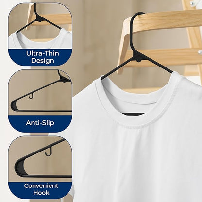 SereneLife 50 Pack Plastic Hangers, Non-Slip, Space-Saving Closet Organizers, Durable and Strong for Shirts, Sweaters, Hoodies, Kids Clothes & Dresses, Ultra-Thin, Lightweight