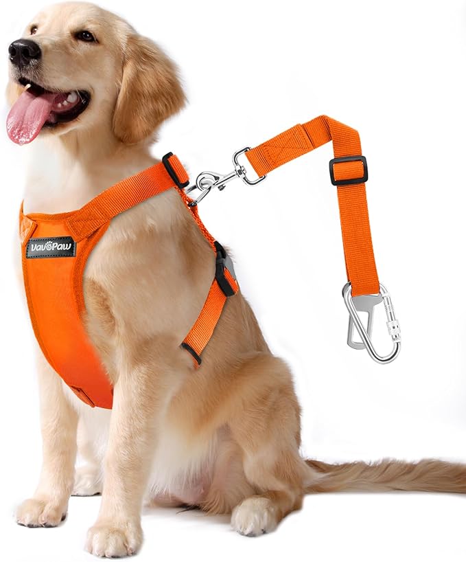 Dog Seat Belt, Safety Vest Dog Car Harness with Adjustable Buckle Dog Seat Belt for Vehicle Nylon Pet Safety Seat Belts Heavy Duty(L, Orange)
