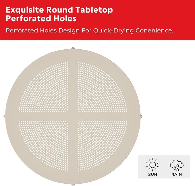 Costaelm Sunshine 31.5" Round Plastic Outdoor Patio Dining Table for 4, Sand