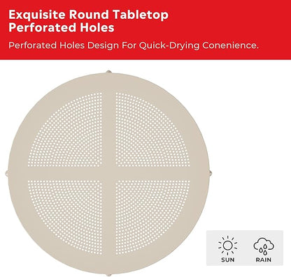 Costaelm Sunshine 31.5" Round Plastic Outdoor Patio Dining Table for 4, Sand