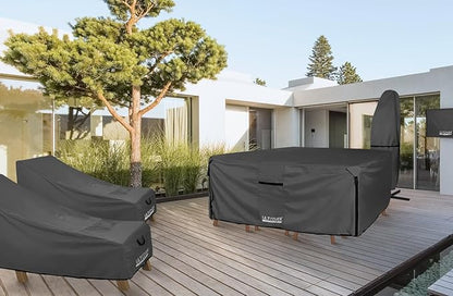 ULTCOVER 600D Tough Canvas Heavy Duty Rectangular Patio Table and Chair Cover - Waterproof Outdoor General Purpose Furniture Covers 64Lx52Wx28H inch, Black