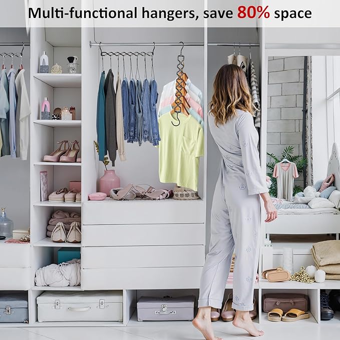 6 Pack Space Saving Hangers for Clothes, Heavy Duty 30Lbs Capacity Magic Clothes Space Saver Sturdy Metal Hanger Organizer with 360° Swivel Hook, Closet Organizers Storage Dorm Essentials Black