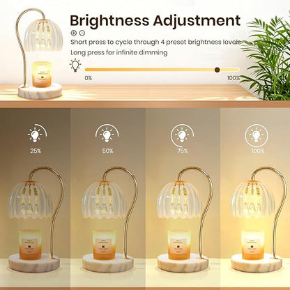 Candle Warmer Lamp with Timer, Electric Candle Warmer with 2 Bulbs for Scented Candles, Dimmable Wax Melt Warmer with Marble Base for Home Room Décor, Gifts for Women Mom