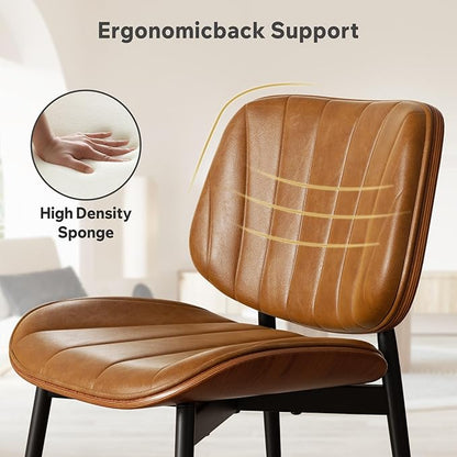 Dining Chairs Set of 8, Mid Century Modern Dining Room Chair, Upholstered Faux Leather Kitchen Chairs with Walnut Bentwood Back and Metal Legs for Kitchen Dining Room Living Room, Brown