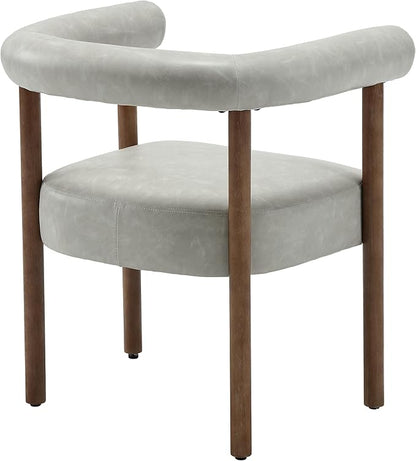 PU Leather Dining Chairs Set of 4, Modern Upholstered Dining Chairs, Curved Backrest Kitchen Dining Room Chairs Accent Chairs Arm Chairs with Natural Wood Legs, Grey
