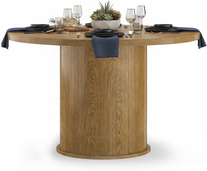 Farini 43" Round Dining Table for 4-6,Modern Kitchen Room Table with Wood Top & Sturdy Metal Base,Walnut