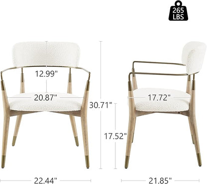 Art Leon Wishbone Dining Chairs - Mid Century Modern Dining Room Chairs, Boucle Fabric Upholstered Accent Chairs with Wood Legs, Arm Chair with Open Backrest, Set of 4, White