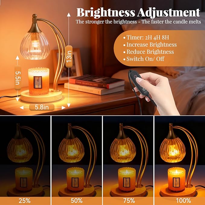 Candle Warmer Lamp with Timer - Dimmable Candle Warmer for Jar Candles-Electric Candles Warmers Light Birthday Gifts for Women Mom House Warming Gifts New Home Decor Gold and Transparent 2 Bulb