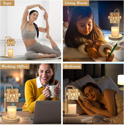 Uflatek Candle Warmer Lamp with Timer, Adjustable Height Dimmable Electric Candle Lamp Warmer with 2 Bulbs, Wax Melting Lamp for Vintage Home Decor, Housewarming Gift
