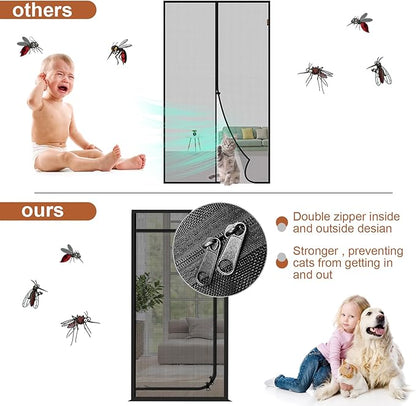 Upgraded Reinforced Pet Screen Door Thickened Cat Resistant Mesh Screen Door for Living Room, Bedroom, Patio, Dog Cat Scratch Proof Screen with Zipper Closure (Fits Door Size up to 36''x 82'', Black)