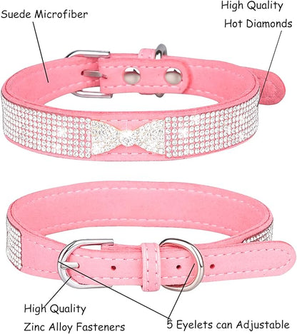 Bling Dog Collar for Small Medium Large Dogs, Crown Rhinestone Dog Collars for Girl and boy Dog, Diamond Puppy Collars, Adjustable Leather Suede SOFE Cat Collar (M(13"-15.4"/33CM-39CM), Pink2)