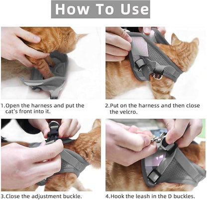 Gray X-Small Adjustable Breathable Reflective Harness for Small Cats and Dogs