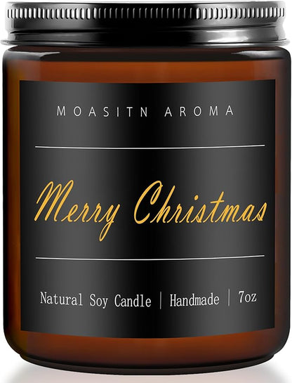 MOASITN Merry Christmas Scented Candles for Home|Cardamom,Cinnamon,Orange Scented Natural Soy Candle|Women,Men Jar Candel for Christmas,Winter,Relaxing|Longlasting Aromatherapy Candle|7oz