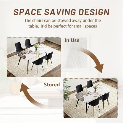 Modern Dining Table Set for 4, 62'' Sintered Stone Table, 4 Chairs, Easy to Assemble