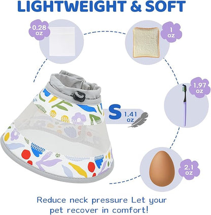 Breathable Air Mesh Cat Cone Collar Soft to Stop Licking, Adjustable, Foldable Lightweight Kitten Cones After Surgery Recovery for Cats & Kittens (Flower,S)