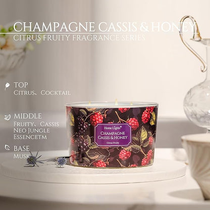 HomeLights Scented Candles for Women & Men, 18oz Candle Jars Aromatherapy 4-Wick Candle, Ideal for Eclectic Mixed Styles Home Decor and Gifts, Champagne Cassis & Honey