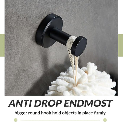 APLusee Matte Black Robe Towel Hook, 304 Stainless Steel Round Coat Hook for Home Storage, Wall Mount