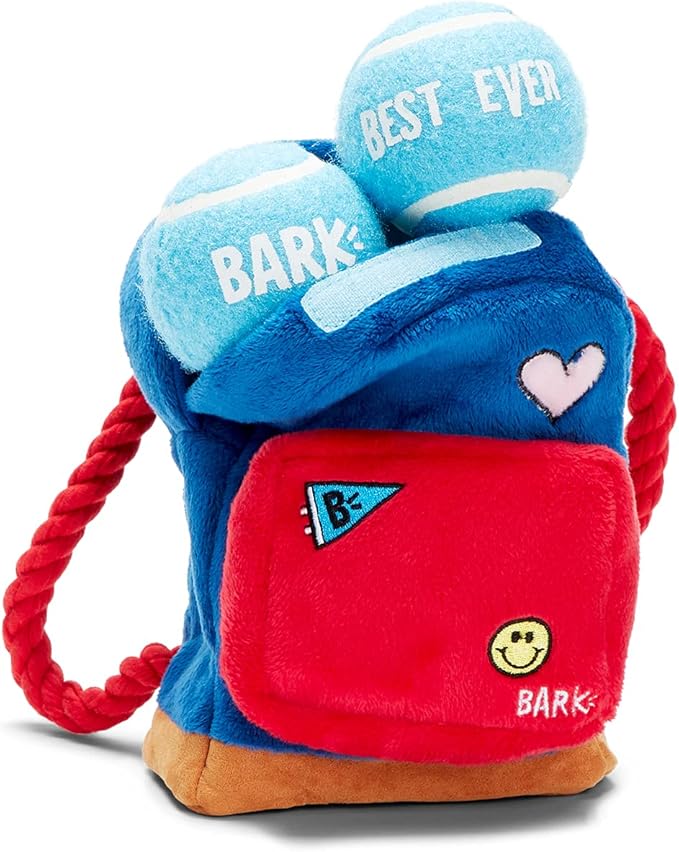 Barkbox 2 in 1 Interactive Plush Dog Toy - Rip and Reveal Toy for Dogs and Puppies - Stimulating Squeaky Pet Toys | Janspup Backpack (Large)