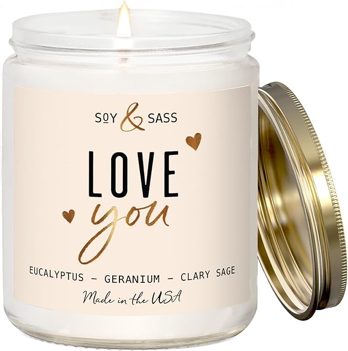 Valentines Day Gifts for Her, Valentine Candles -I Love You Candle, w/Eucalyptus & Geranium I I Love You Gifts for Her I Valentines Day Candle for Wife, Girlfriend I 9oz, 50Hr Burn, USA Made