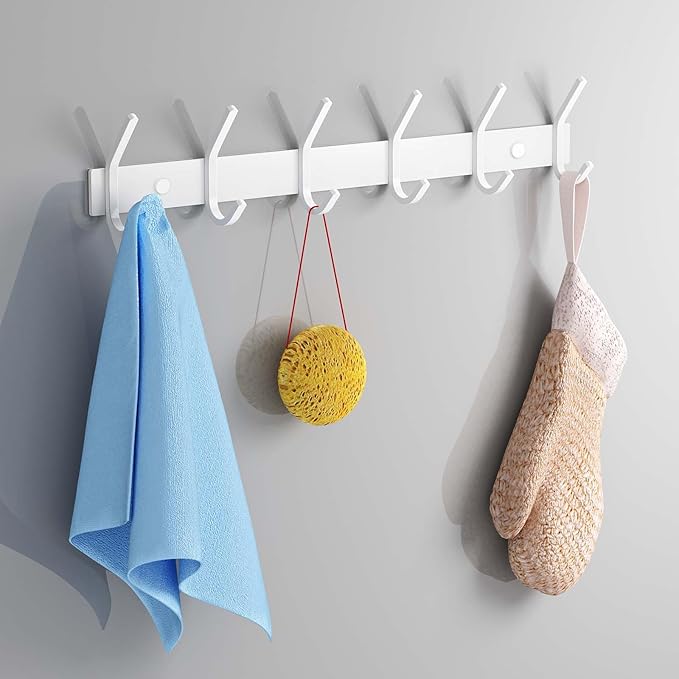 FANYITY 2 Pack White Coat Rack Wall Mount, Coat Hooks for Wall, Entryway Coat Hanger Wall Mounted with 6 Double Dual Hooks for Purse Jacket Hat