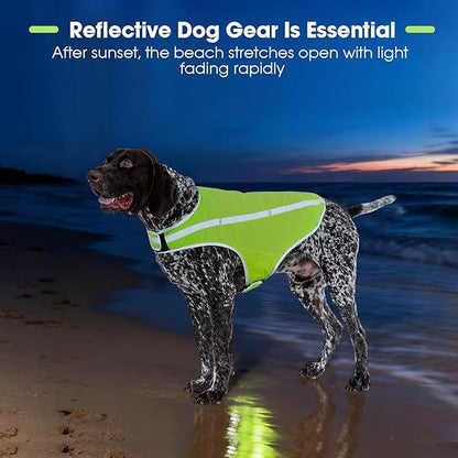 FUAMEY Dog Reflective Vest for Large Dogs,Dog Hunting Vest High-Visibility Dogs Safety Vest for Night Walking Water-Resistant Service Pet Gear Adjustable Outdoor Activities Neon Green XL